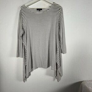 Comfy USA Womens Striped Asymmetrical Top Medium Black/White 3/4 Sleeve Stretch